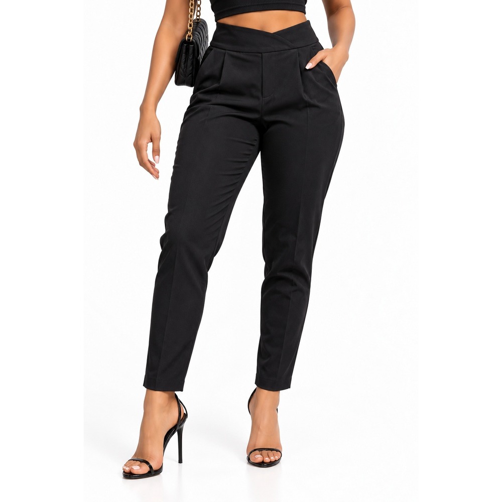 Nasty Gal Collection Black High Waisted Crossover V-Waist Tapered Trousers L